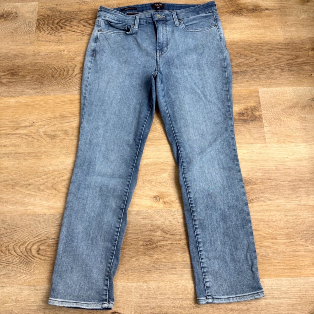 NYDJ Blue Sheri Slim Straight Leg Jeans Women 10P Lift Tuck Technology